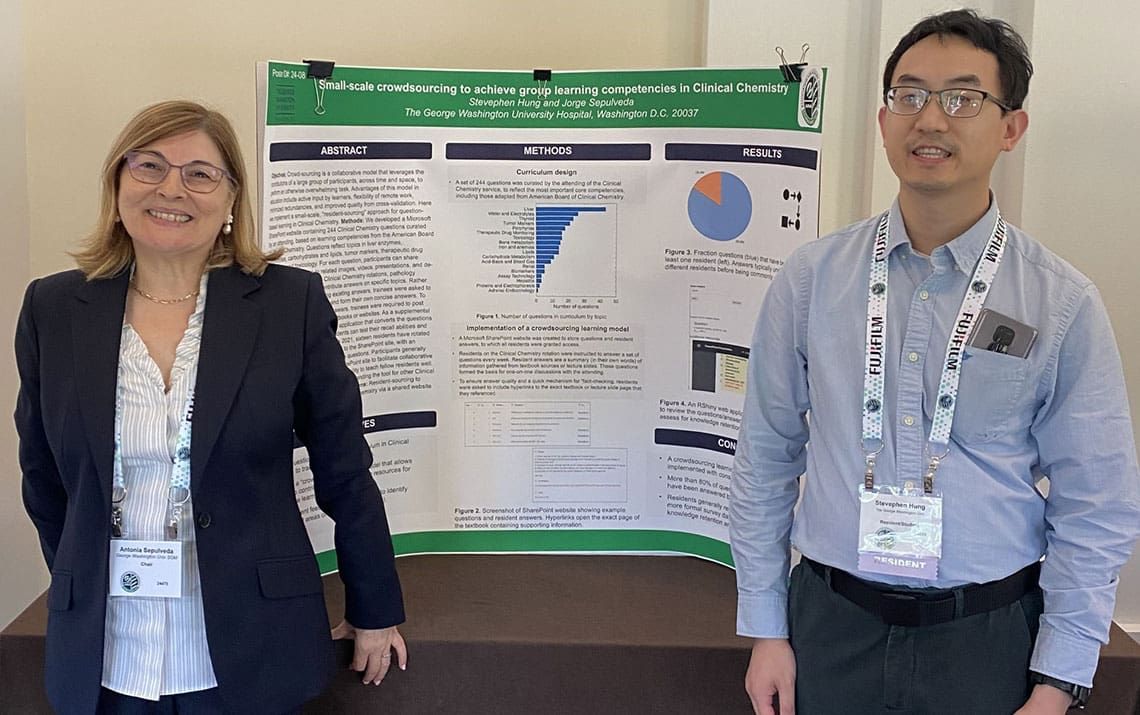 Stevephen Hung and Dr. Sepulveda standing with Hung's research poster